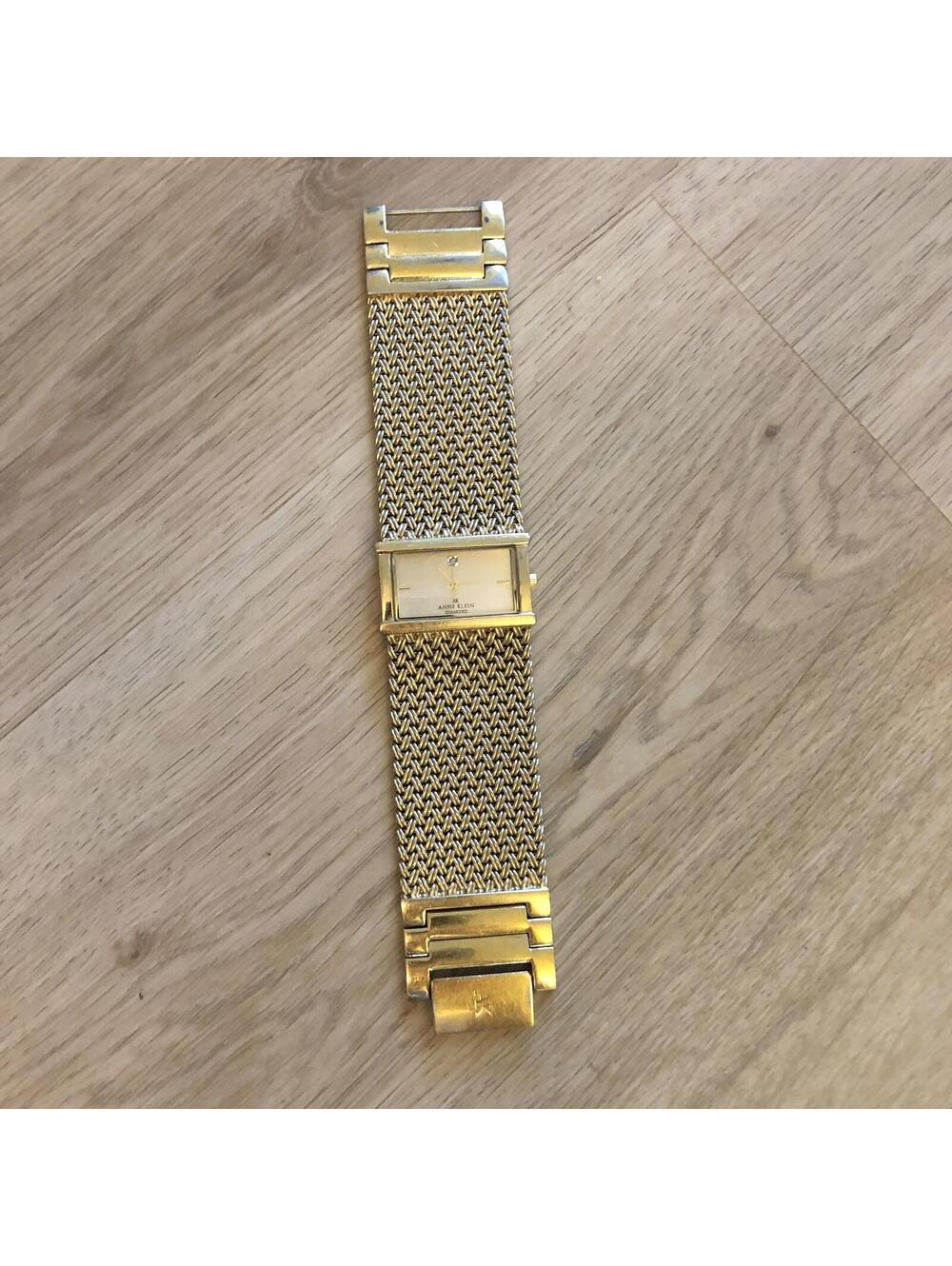 ANNE KLEIN GOLD DIAMOND WIDE BAND MESH RECTANGLE WATCH WOMENS LADIES
